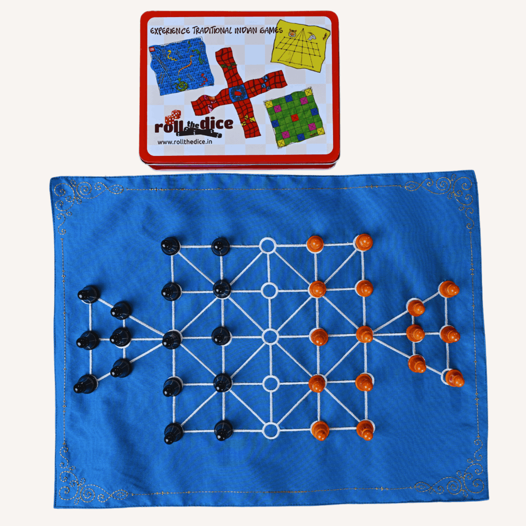 Sixteen soldiers board game by Roll the Dice featuring a colorful game board with numbered soldiers and traditional game pieces.