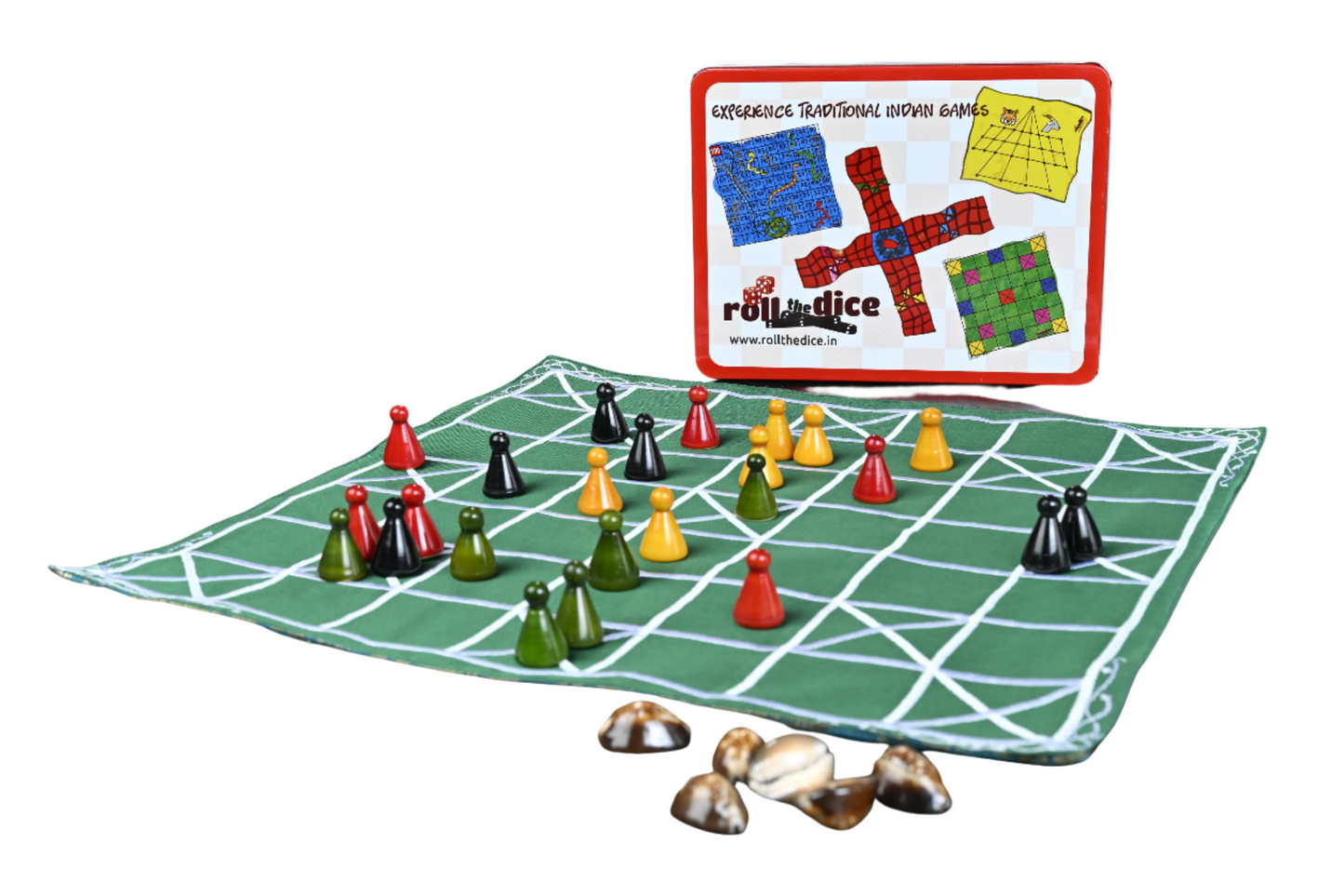 Chowka Bara 7 Houses Traditional Indian Board Game | Handmade Mat & Channapatna Pawns