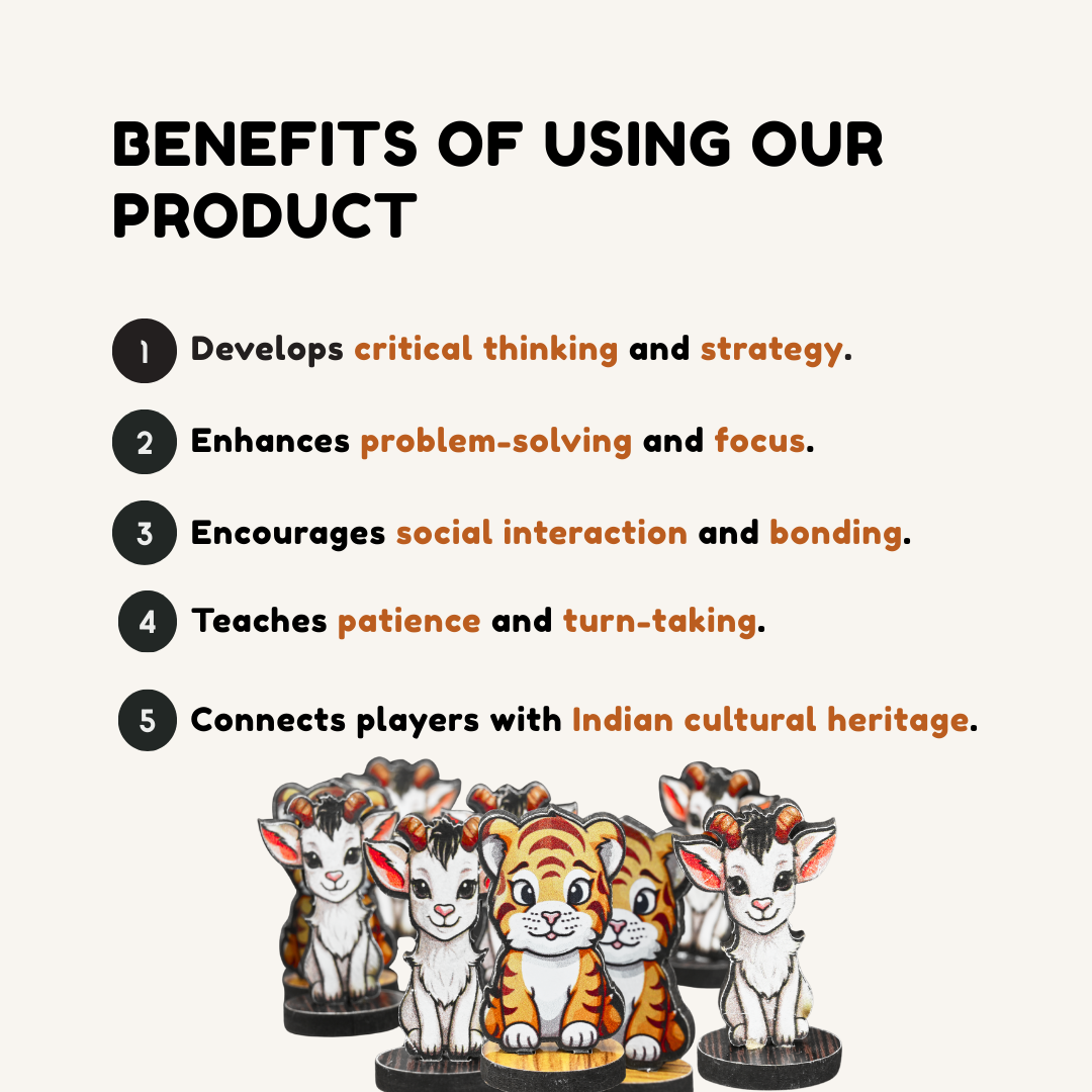 Aadu Huli Board Game Classic Level 4 by Roll the Dice, featuring tiger and goat pieces on the game board for strategic play.