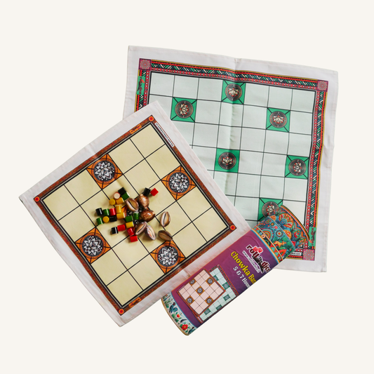 Classic Chowka Bara Board Game | 5 & 7 House Combo Set with Durable Mat and Pawns