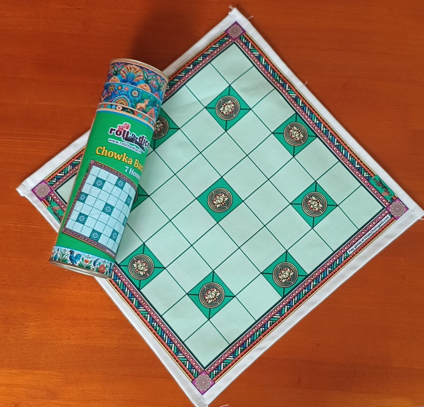 Chowka Bara 7 Houses Traditional Indian Board Game | Handmade Mat & Channapatna Pawns