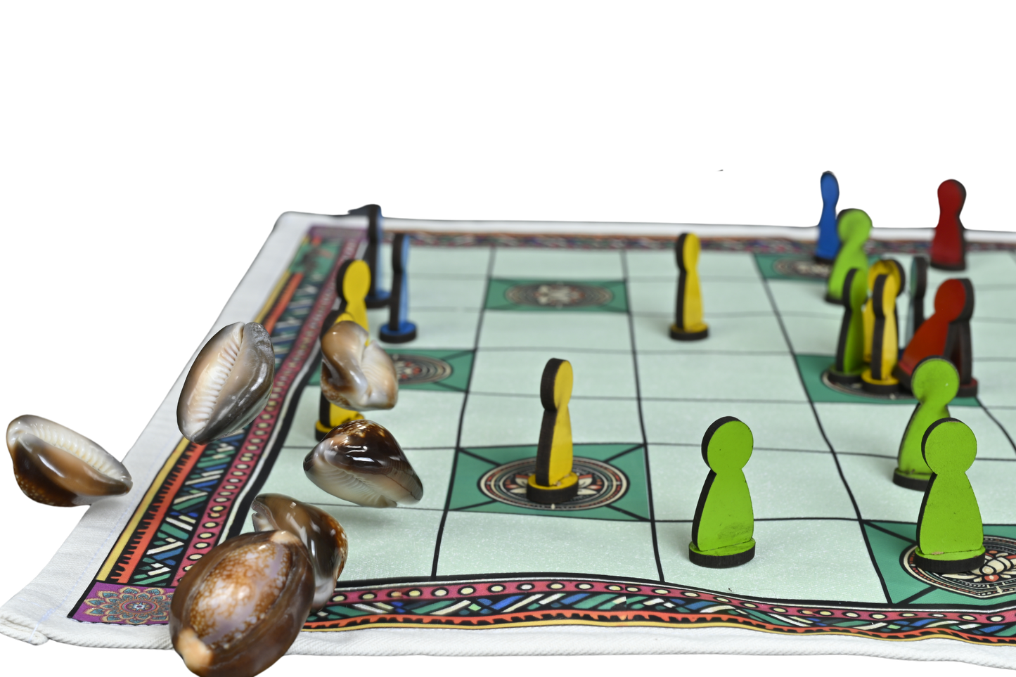 Chowka Bara 7 Houses Traditional Indian Board Game | Handmade Mat & Channapatna Pawns