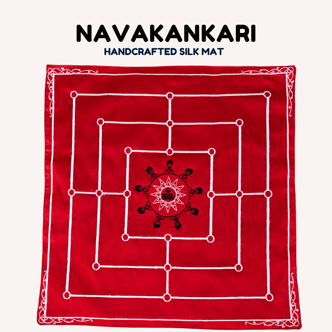 Heritage Navkankari board game by Roll the Dice, featuring traditional design and colorful game pieces on a wooden surface.