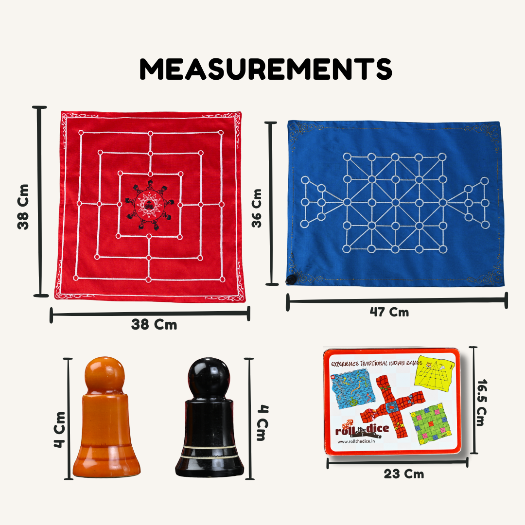Navakankari and Sholo Guti traditional Indian strategy board game set with nine men's Morris and bead 16 mat by Roll the Dice