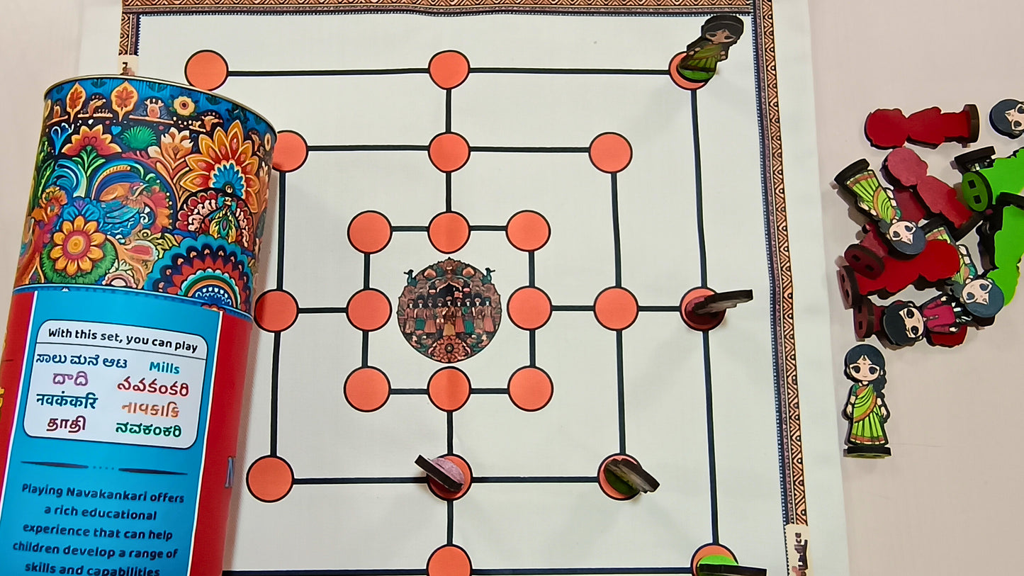 Navakankari | Nine Men’s Morris Traditional Board Game Set with Pawns | Classic Indian Strategy Game