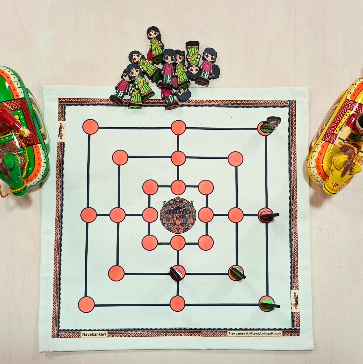 Navakankari | Nine Men’s Morris Traditional Board Game Set with Pawns | Classic Indian Strategy Game