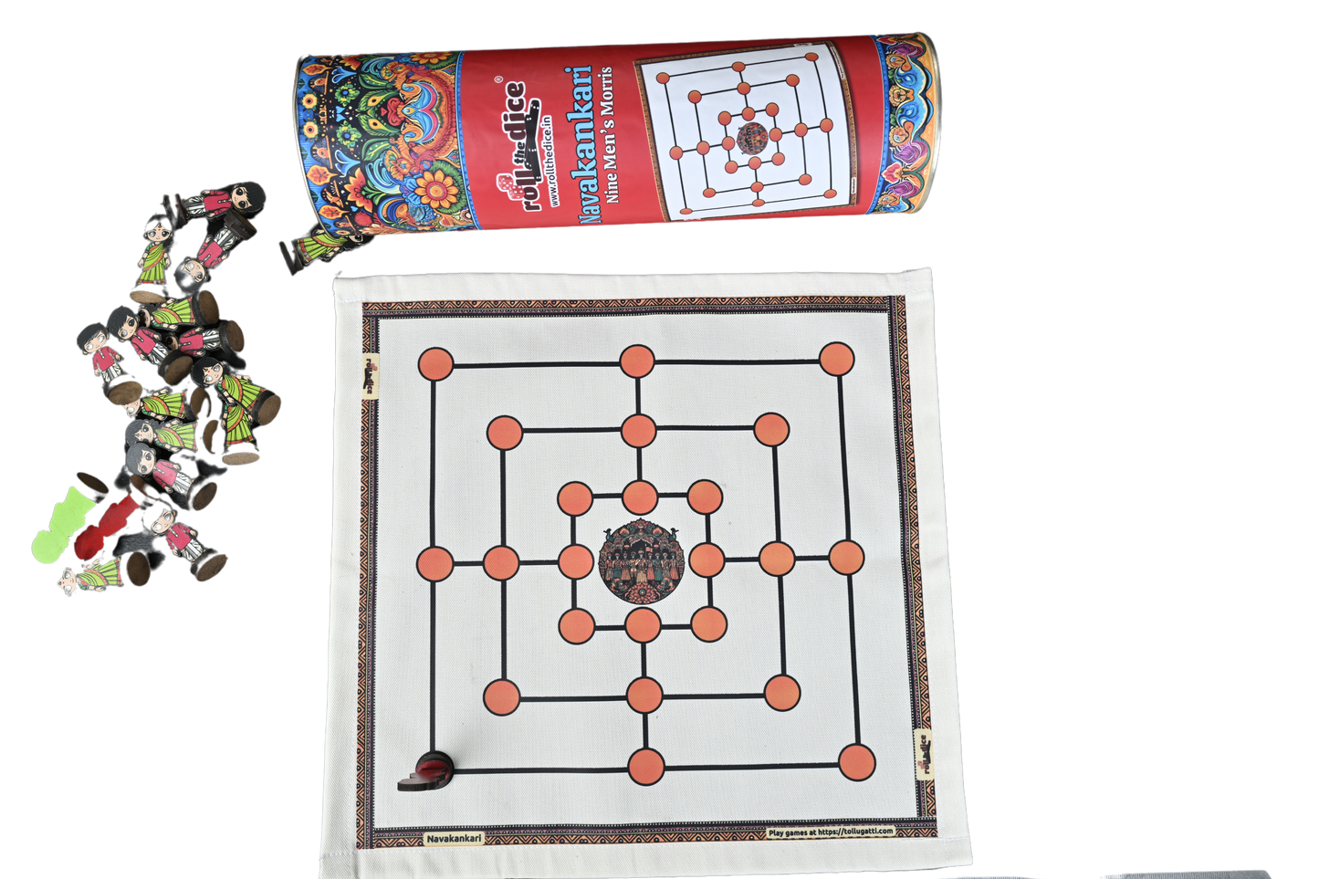 Navakankari | Nine Men’s Morris Traditional Board Game Set with Pawns | Classic Indian Strategy Game