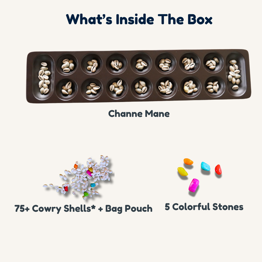 Channe Mane board game by Roll the Dice featuring colorful traditional game pieces and a wooden game board.