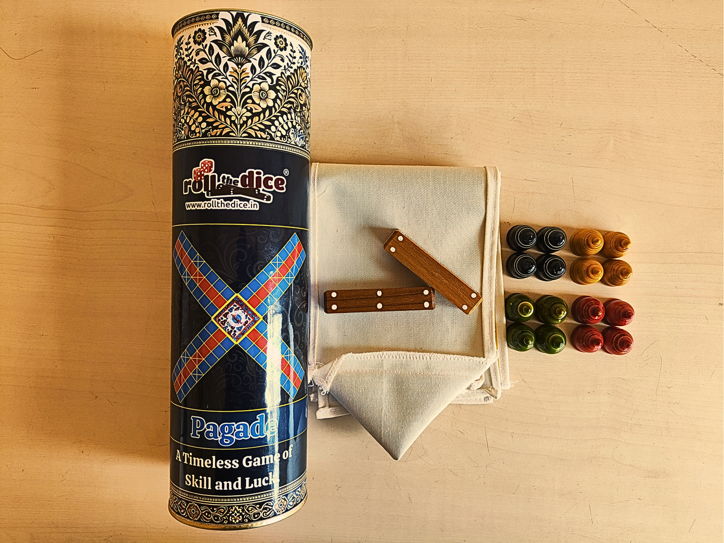 Pagade – Classic Indian Board Game in Blue & Red | Traditional Pachisi (Parcheesi) Set