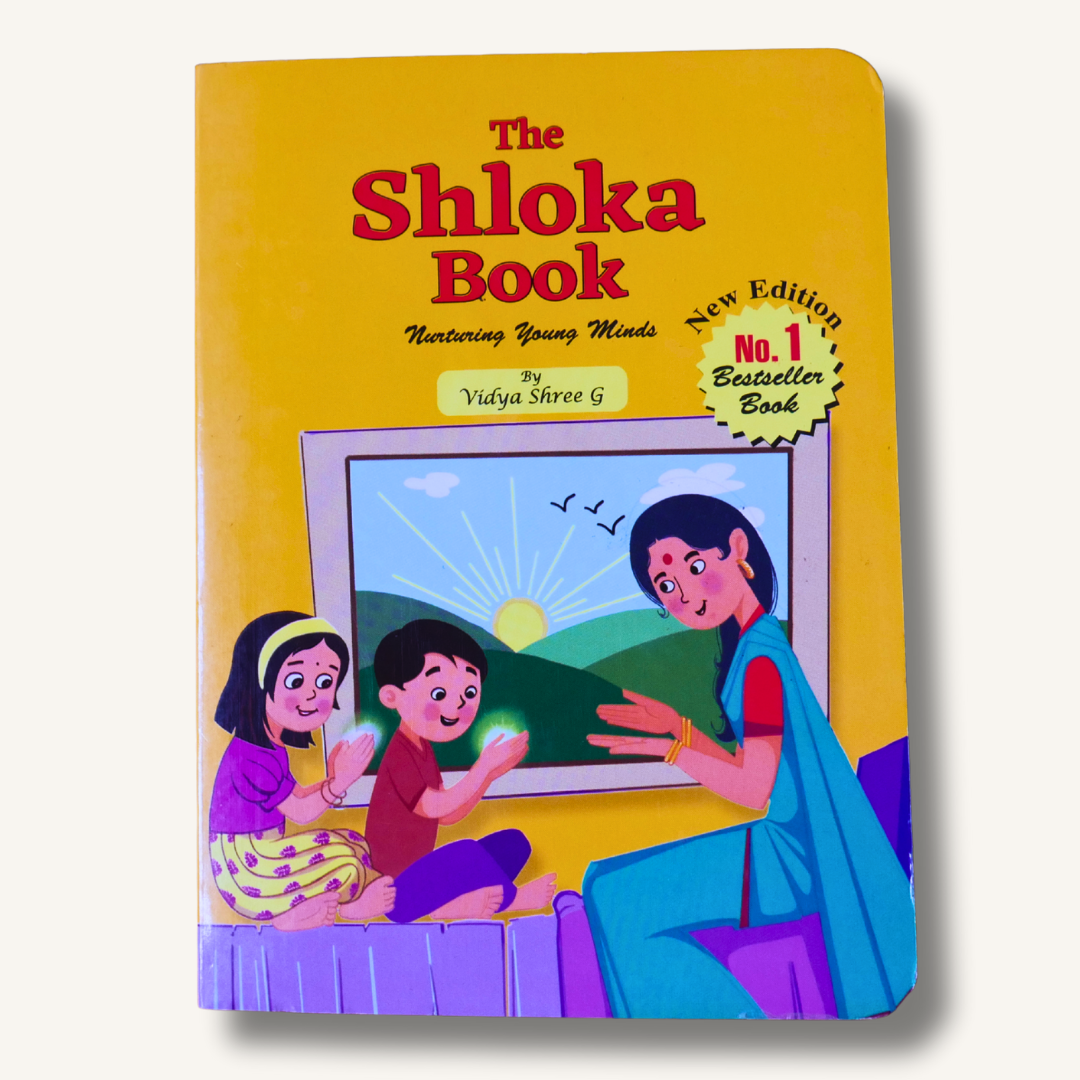 Illustrated Shloka book set for kids with Hindu gods and daily routine mantras, designed for early spiritual learning and brain development.