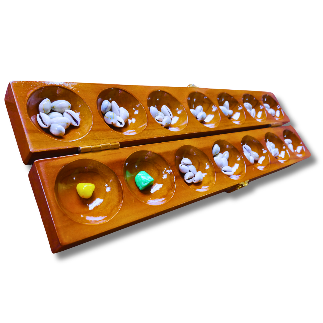 Teak wood Aliguli Mane Pallanguzhi board game by Roll the Dice, traditional Vamana guntalu, Chenne mane for cultural play.