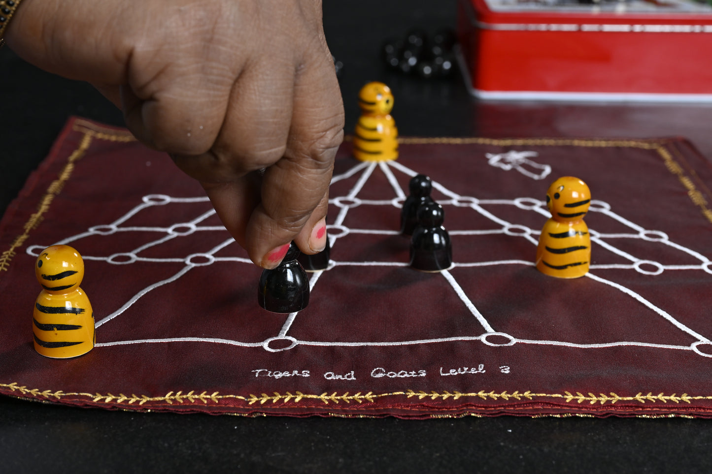 Aadu Huli Game Set – Levels 1 to 4 | Tigers and Goats Strategy Board Game