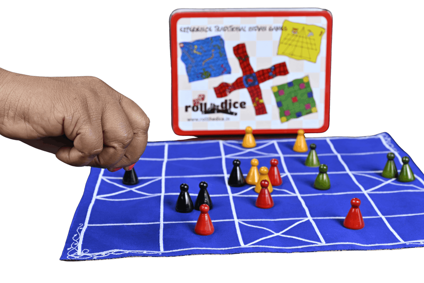 Chomal Ishto board game by Roll the Dice, featuring a 5 and 7 houses combo for children aged 10+, traditional Indian game setup.