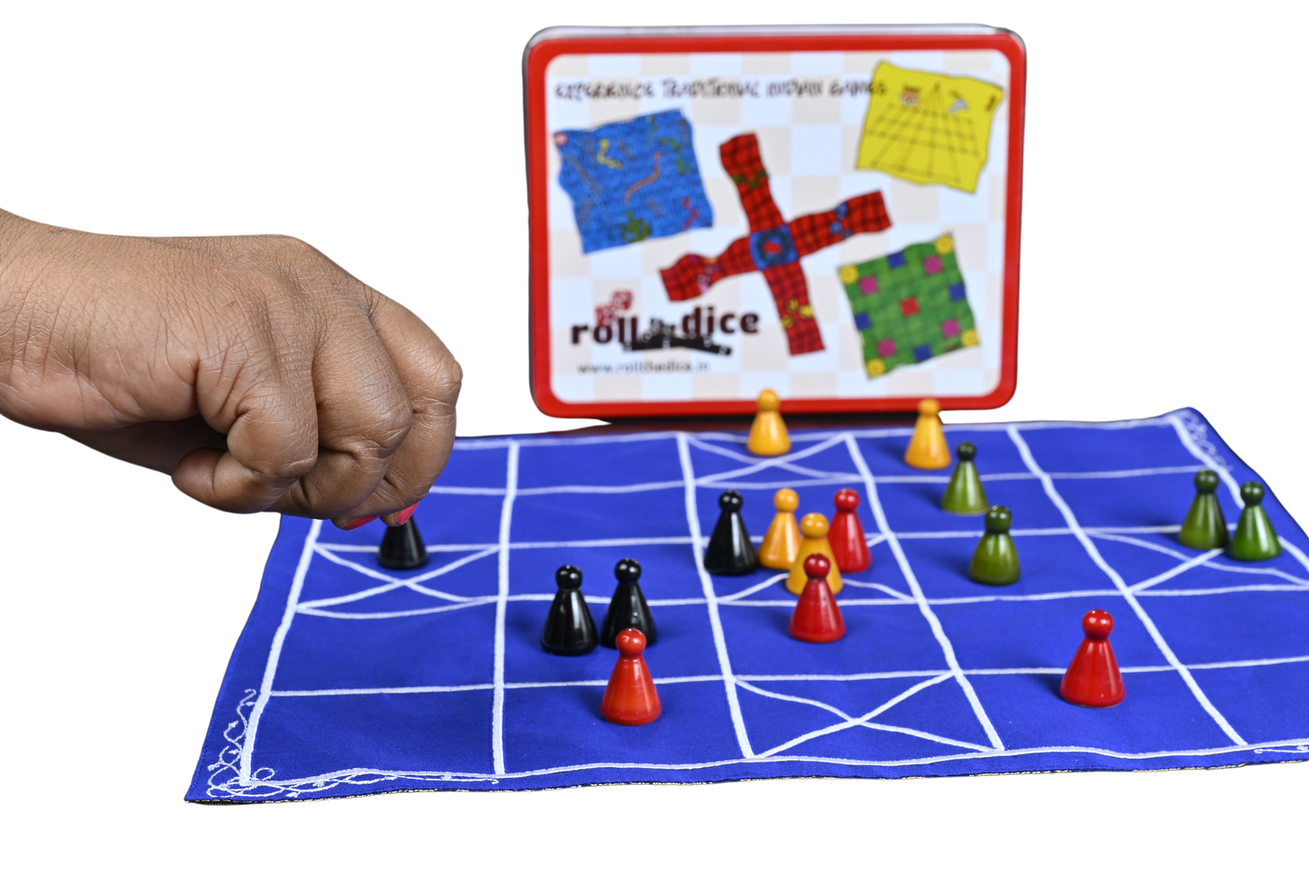 Classic Chowka Bara Board Game | 5 & 7 House Combo Set with Durable Mat and Pawns