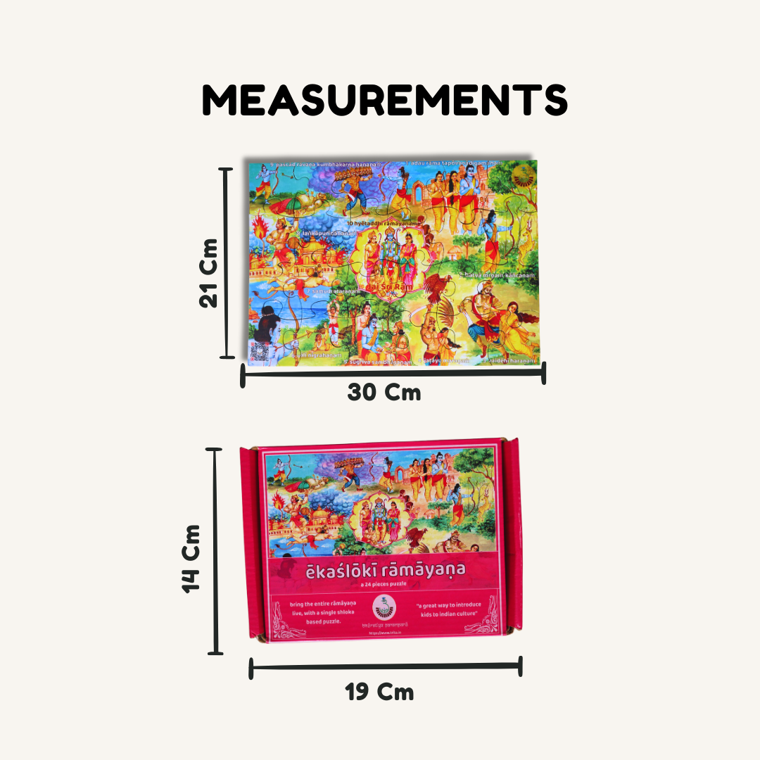 Ekashloki Ramayana jigsaw puzzle for kids by Trita featuring colorful illustrations from the Ramayana epic.