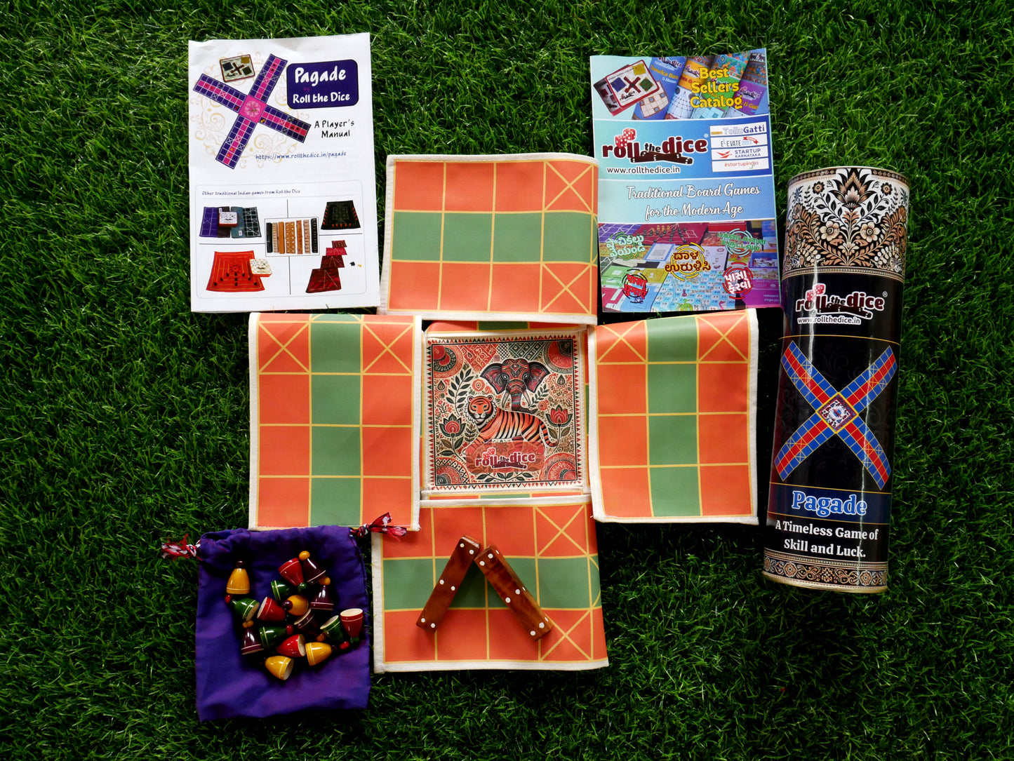 Pagade – Classic Indian Board Game in Orange & Green | Traditional Pachisi (Parcheesi) Set