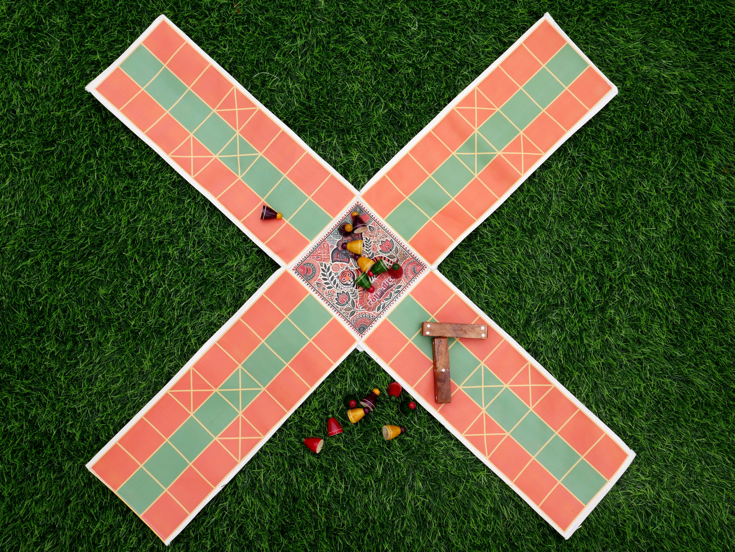 Pagade – Classic Indian Board Game in Orange & Green | Traditional Pachisi (Parcheesi) Set