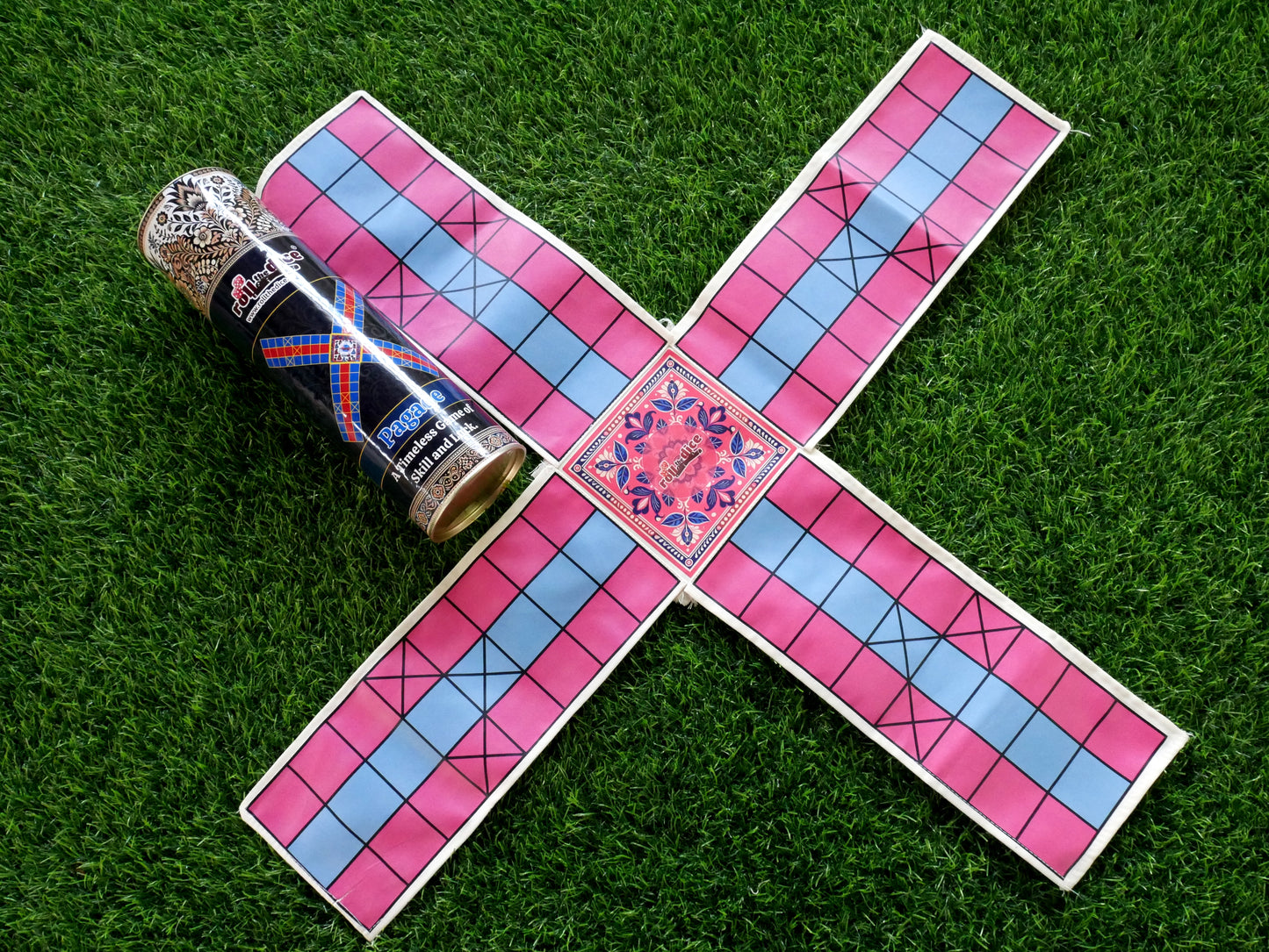 Pagade – Classic Indian Board Game in Pink & Blue | Traditional Pachisi (Parcheesi) Set