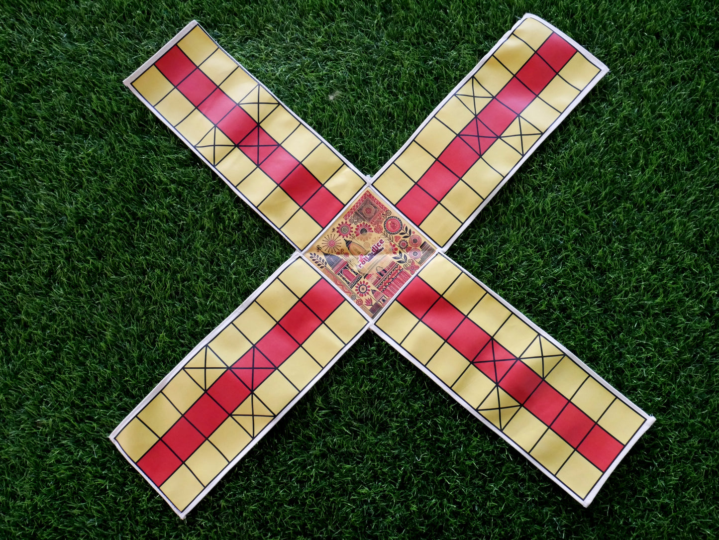 Pagade – Classic Indian Board Game in Yellow & Red | Traditional Pachisi (Parcheesi) Set