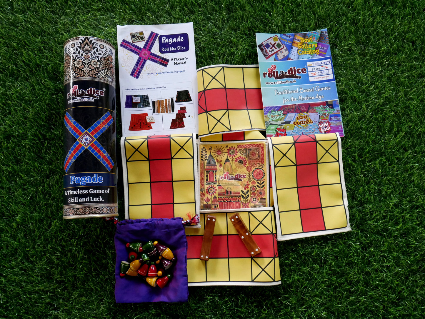 Pagade – Classic Indian Board Game in Yellow & Red | Traditional Pachisi (Parcheesi) Set