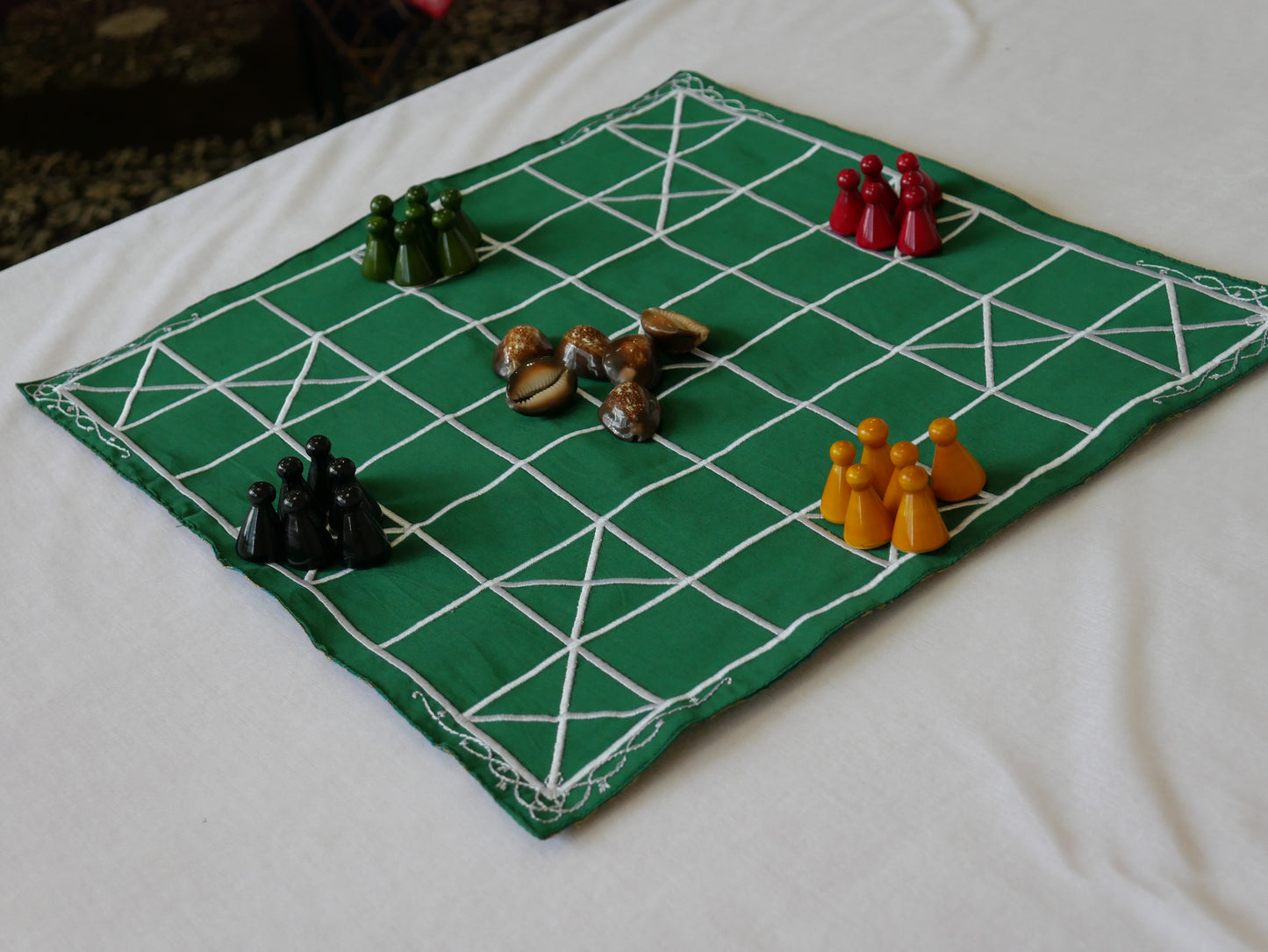 Chowka Bara 7 Houses Traditional Indian Board Game | Handmade Mat & Channapatna Pawns