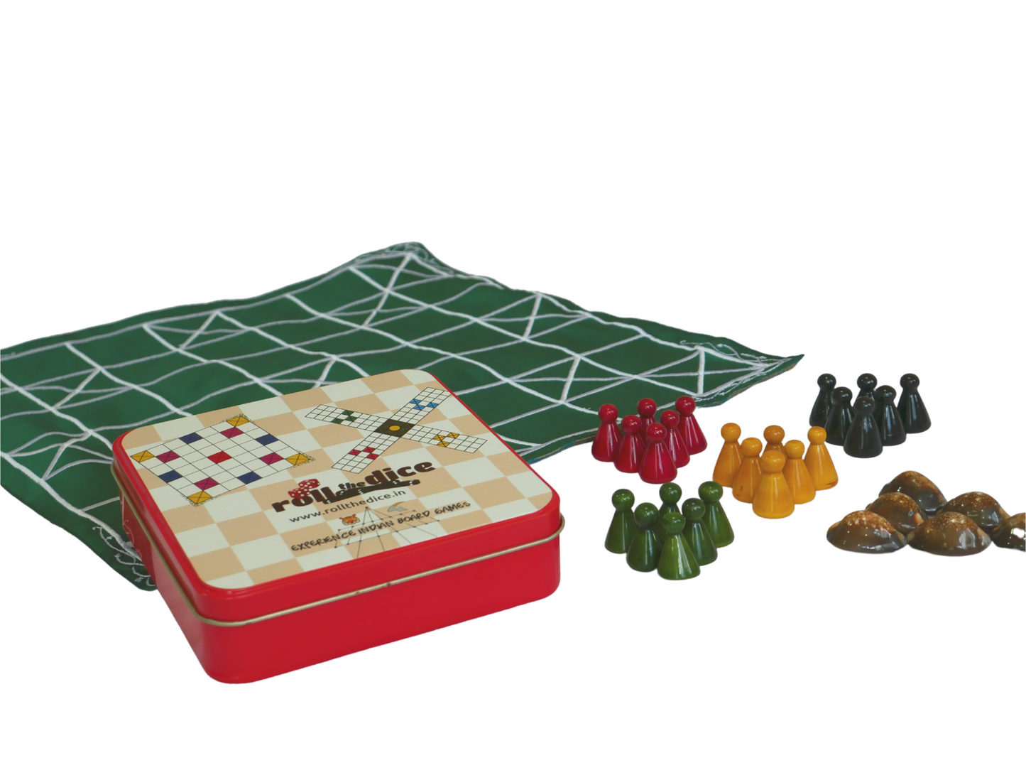Chowka Bara 7 Houses Traditional Indian Board Game | Handmade Mat & Channapatna Pawns