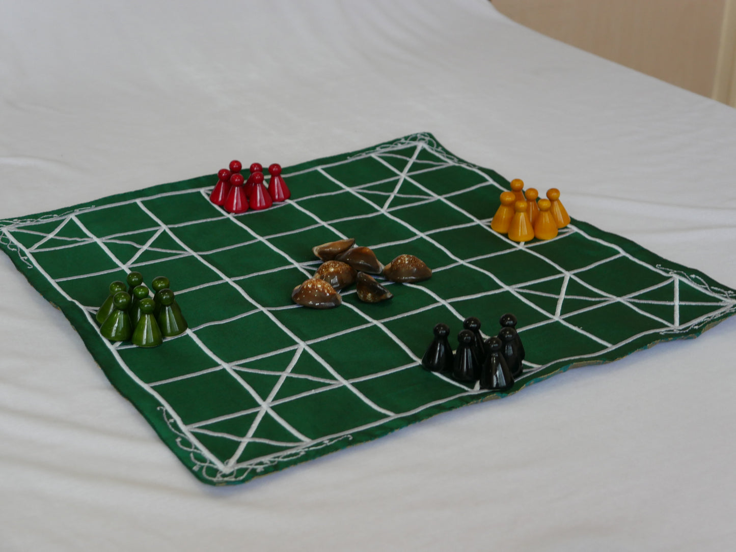 Chowka Bara 7 Houses Traditional Indian Board Game | Handmade Mat & Channapatna Pawns