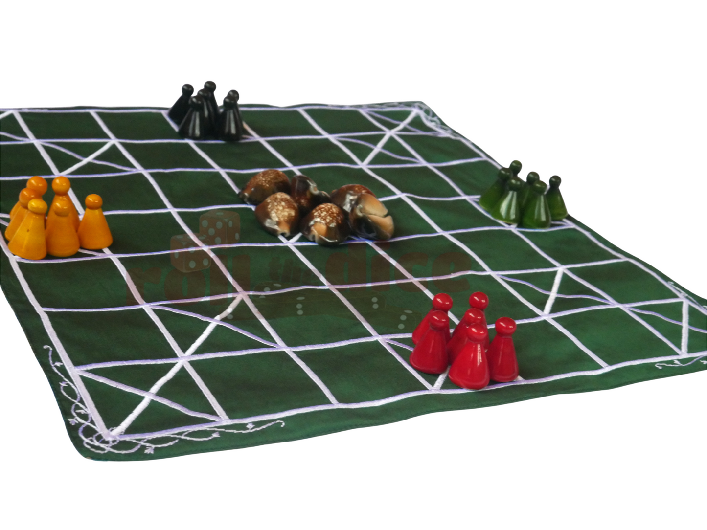 Chowka Bara 7 Houses Traditional Indian Board Game | Handmade Mat & Channapatna Pawns