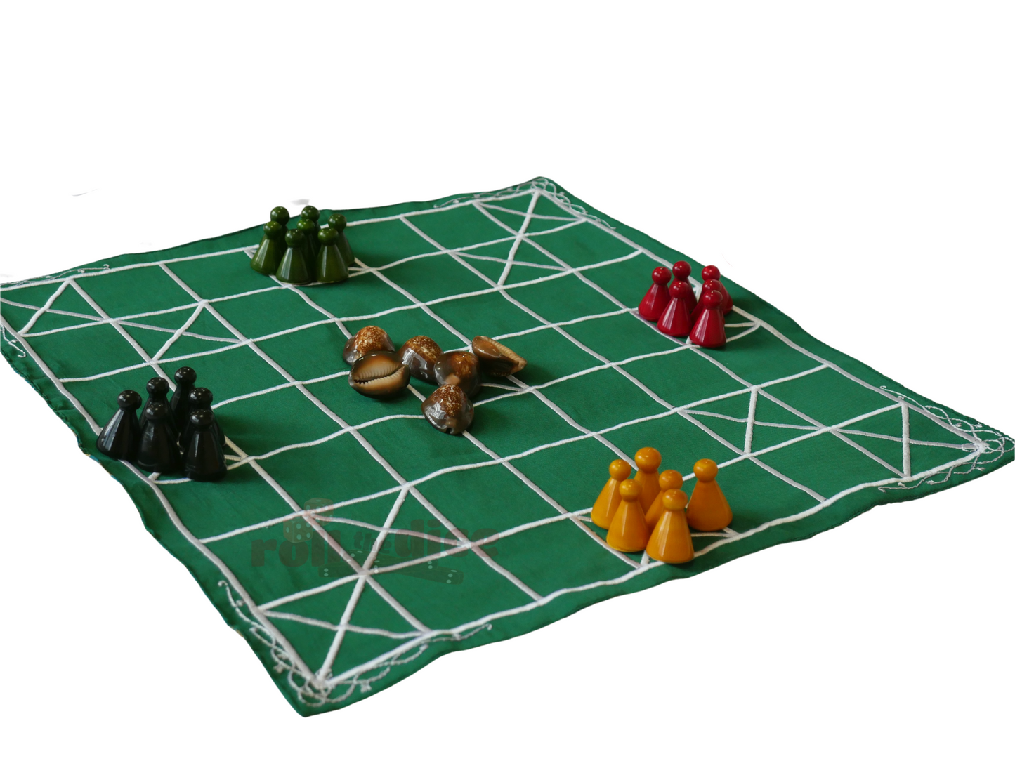 Chowka Bara 7 Houses Traditional Indian Board Game | Handmade Mat & Channapatna Pawns