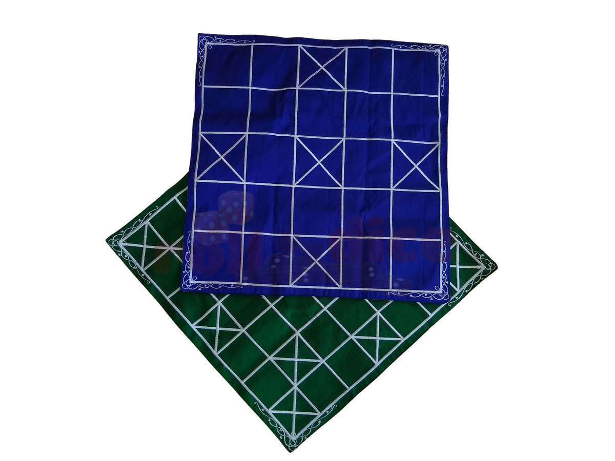 Chowka Bara 5 and 7 mats combo game accessories by Roll the Dice, featuring colorful traditional game boards for family fun.