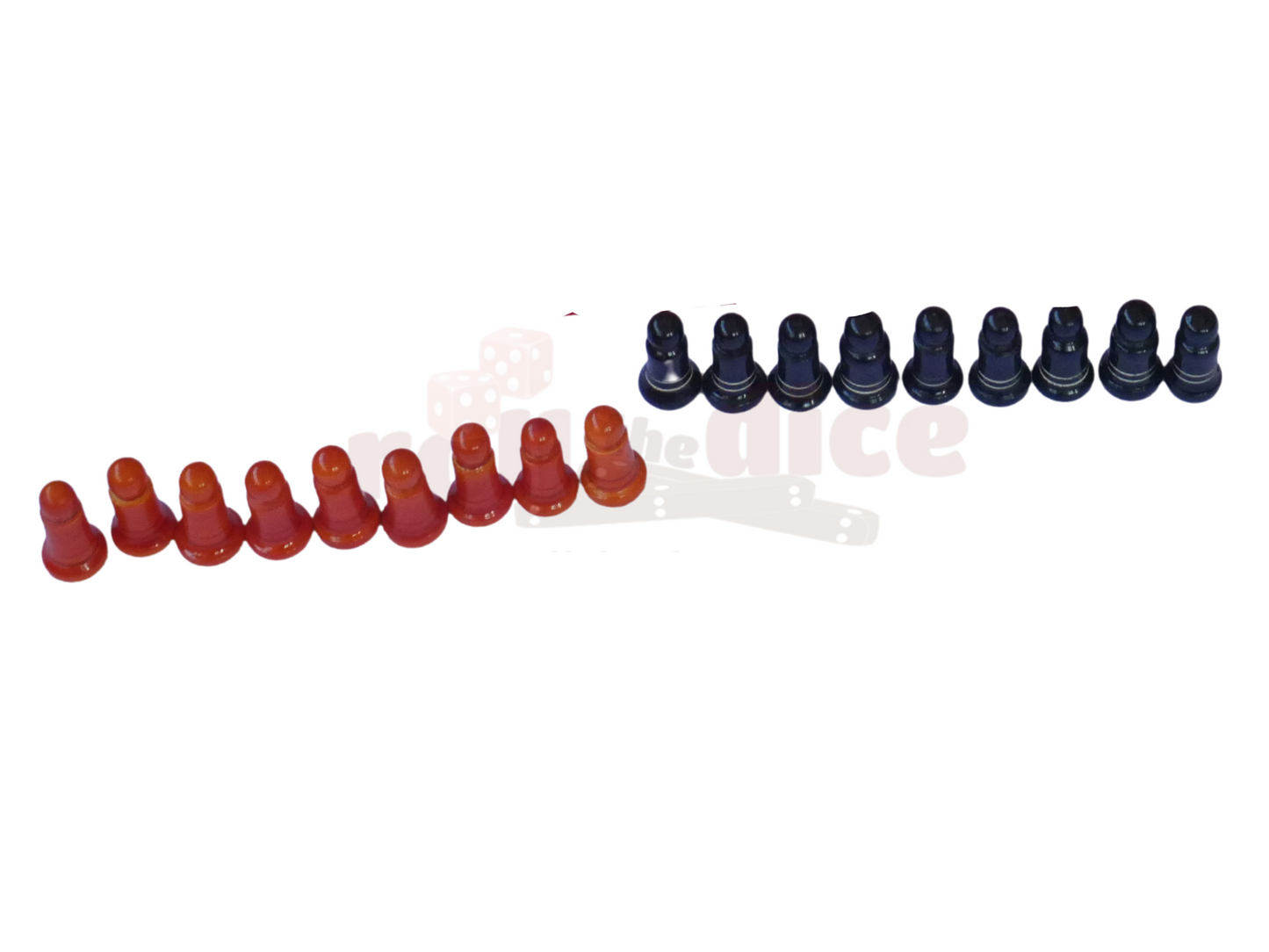 Set of 18 Navakankari pawns, including 9 blue and 9 orange pieces for Nine Men's Morris game by Roll the Dice.