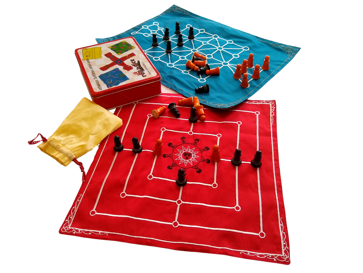 Navakankari & Sholo Gutti Game Set | Traditional Indian Strategy Board Games | Nine Men's Morris + Bead 16 Mat