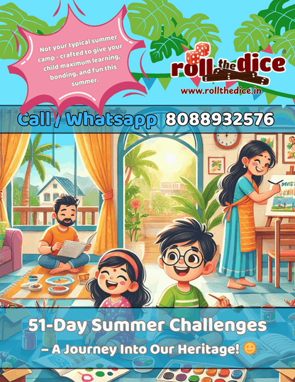 Roll the Dice Heritage Learning Un-Camp 2025 educational tool for kids, featuring colorful adventure-themed design on a vibrant background.