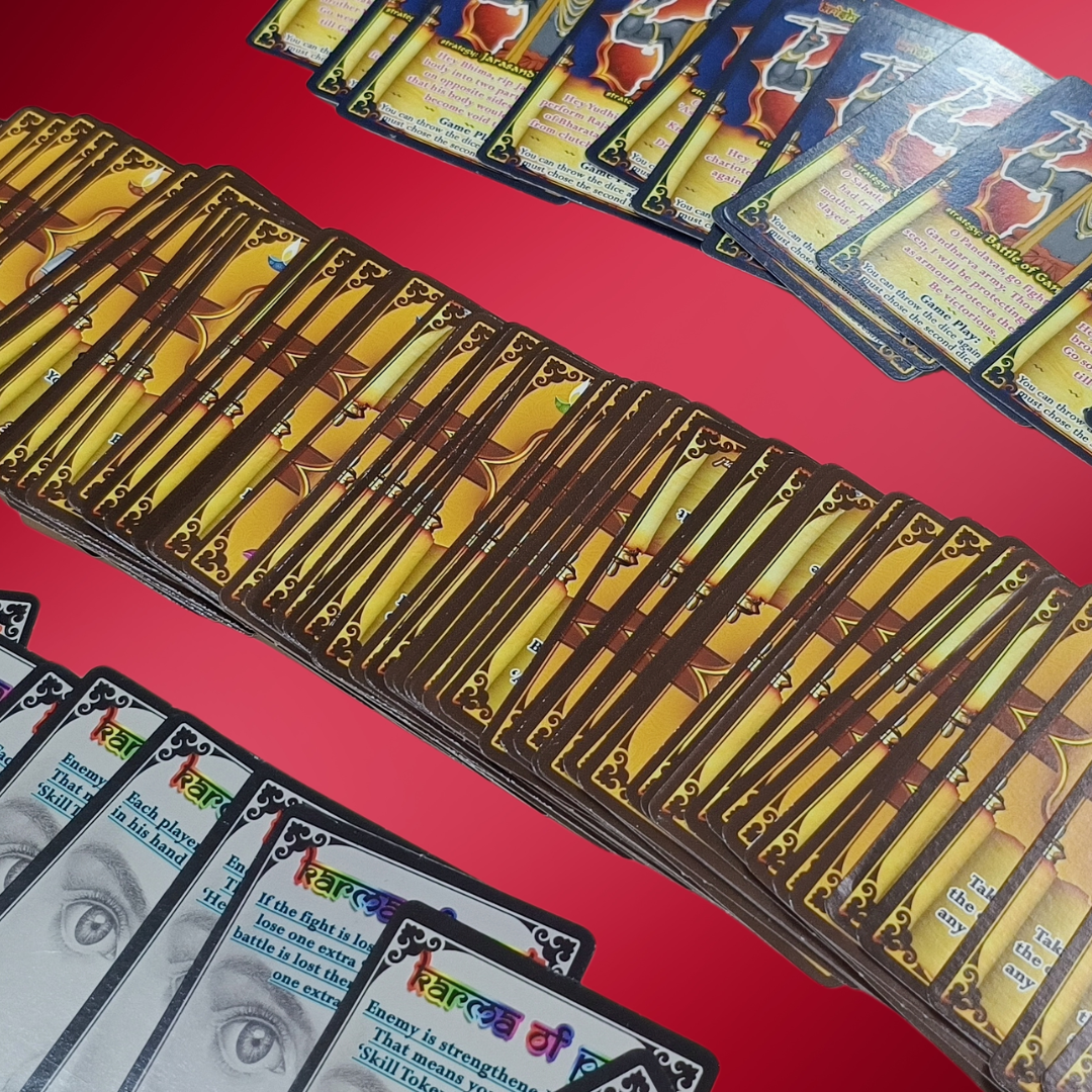 closer view of the cards to be used to play Jaya (Mahabharatha)