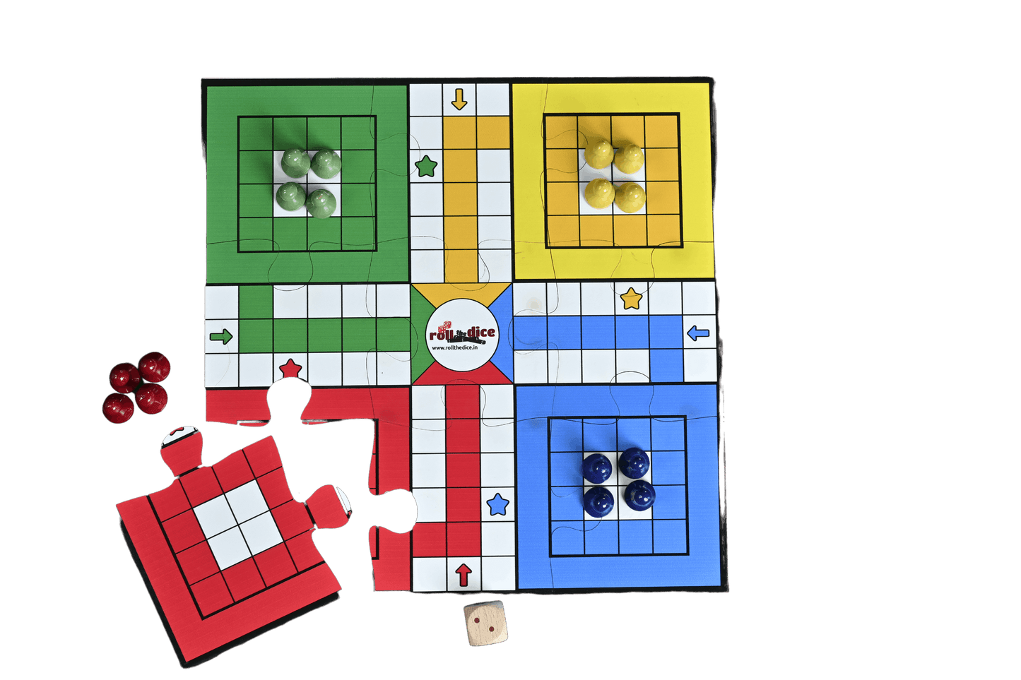 Roll the Dice snake and ladder and Ludo board games set, featuring colorful game pieces and vibrant game board for family fun.
