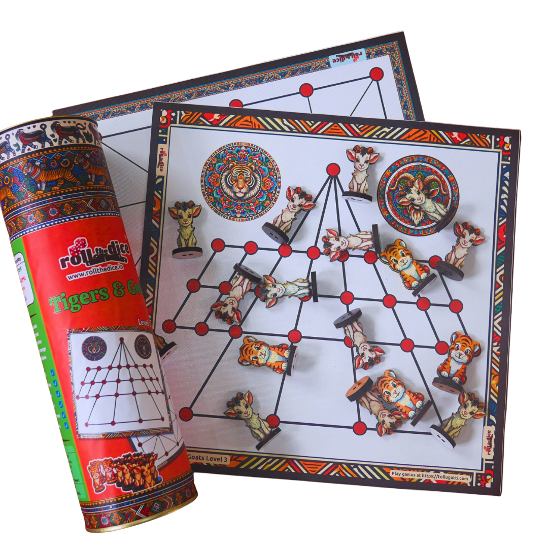 Aadu Huli Board Game Combo – Levels 3 & 4 | Traditional Indian Tigers and Goats Game