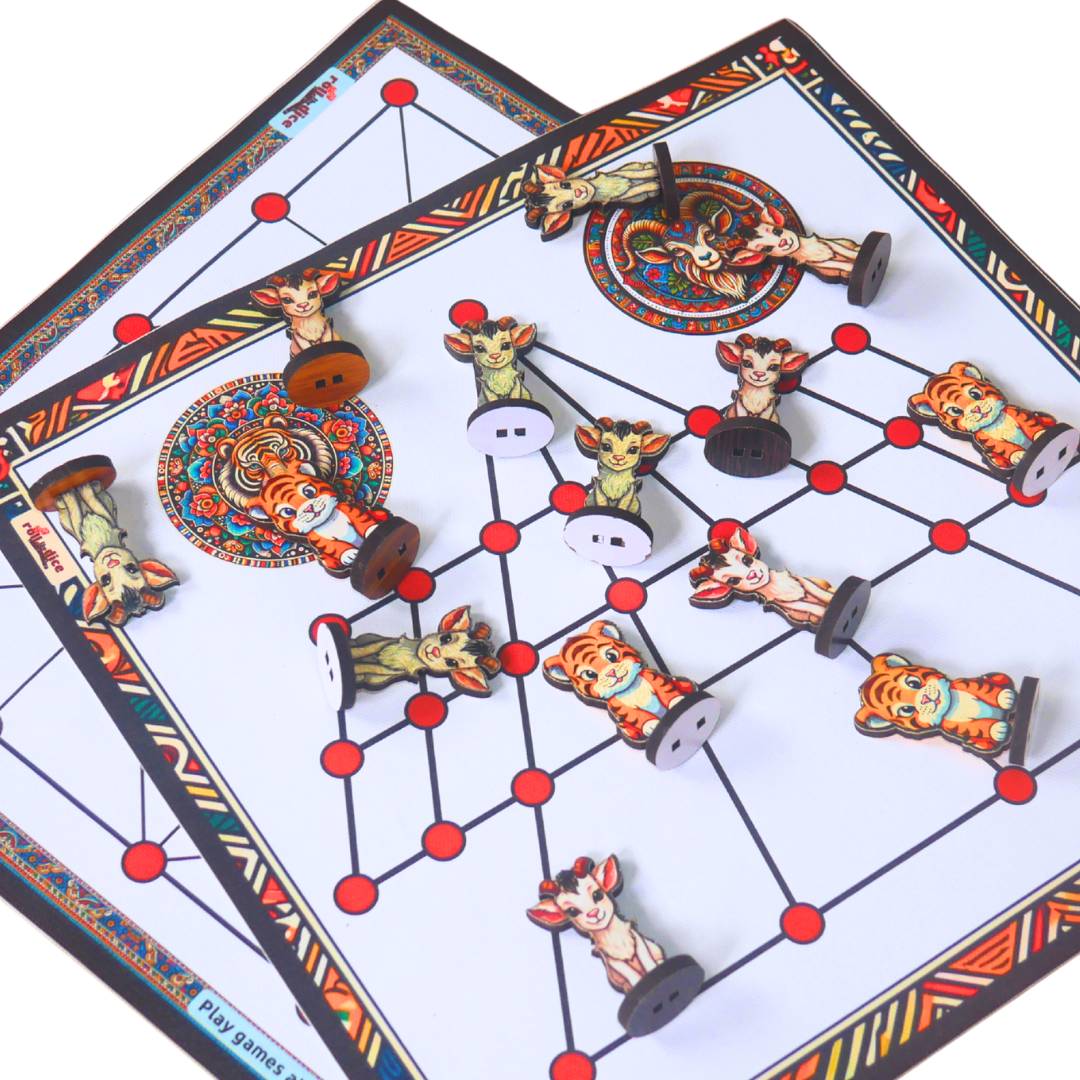 Aadu Huli Board Game Combo – Levels 3 & 4 | Traditional Indian Tigers and Goats Game