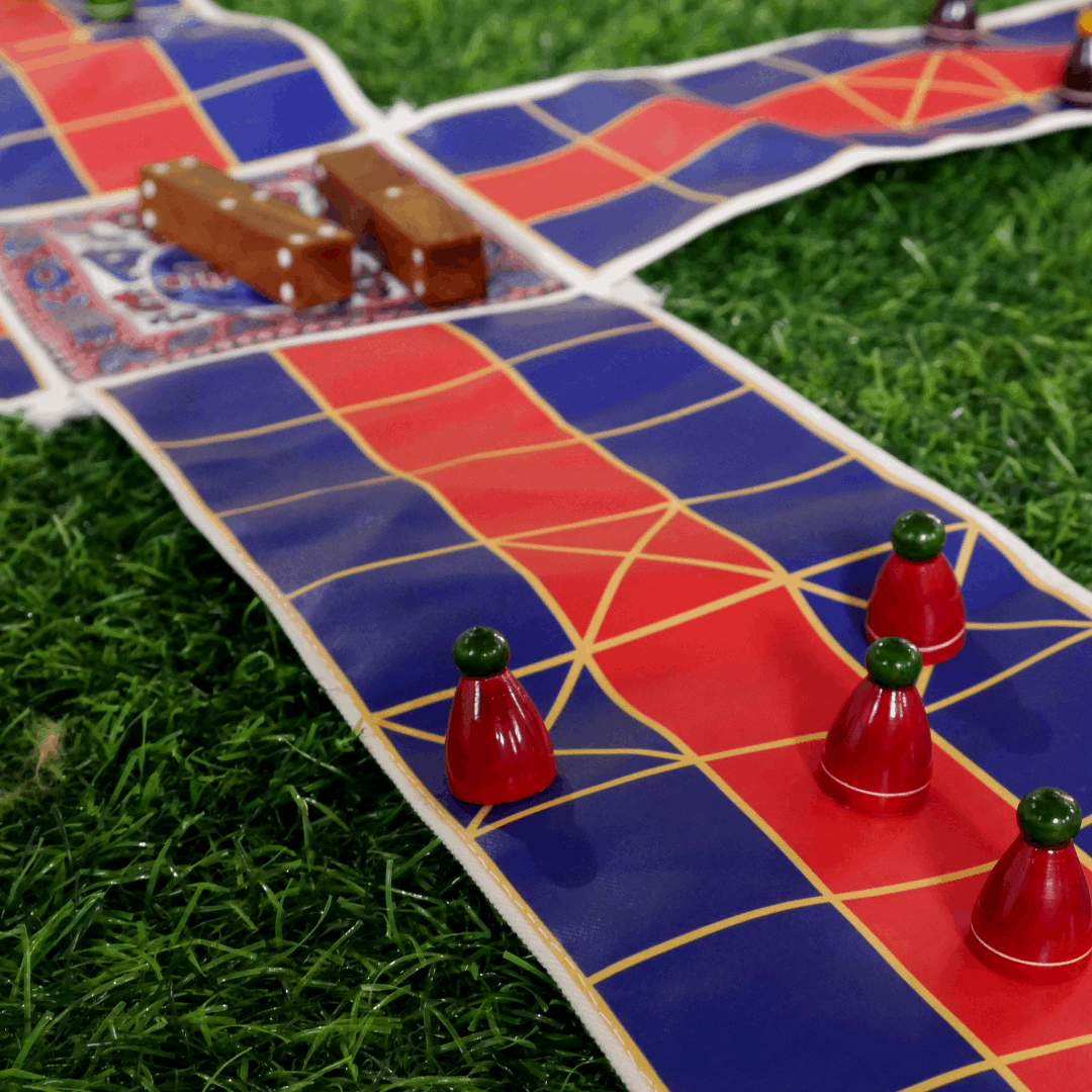 Pagade traditional Indian board game in blue color by Roll the Dice, featuring a classic Pachisi-style game board.