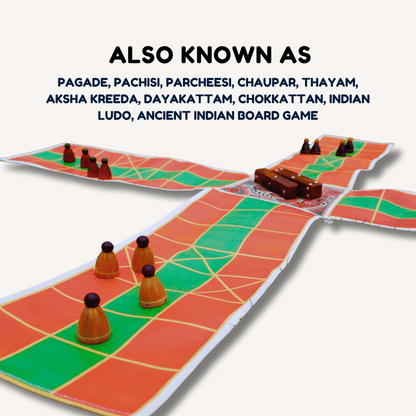 Colorful Pagade Indian board game set by Roll the Dice, featuring traditional Pachisi design in four vibrant colors.