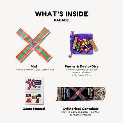 Colorful Pagade Indian board game set by Roll the Dice, featuring traditional Pachisi design in four vibrant colors.