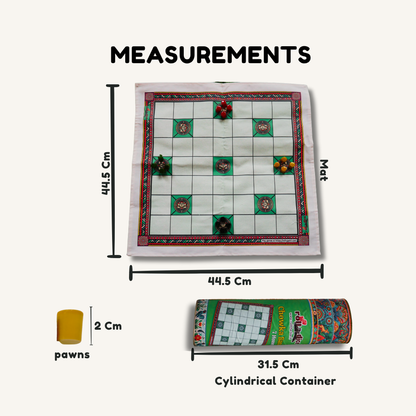 Chowka Bara 7 Houses Traditional Indian Board Game | Handmade Mat & Channapatna Pawns
