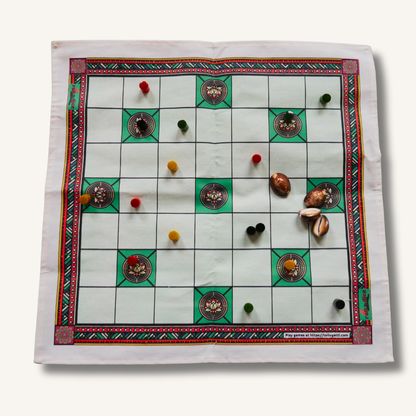 Chowka Bara 7 Houses Traditional Indian Board Game | Handmade Mat & Channapatna Pawns