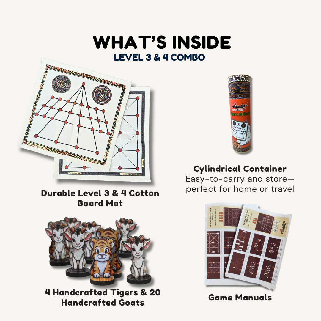 Aadu Huli Board Game – Levels 3 & 4 | Tigers and Goats Traditional Strategy Game