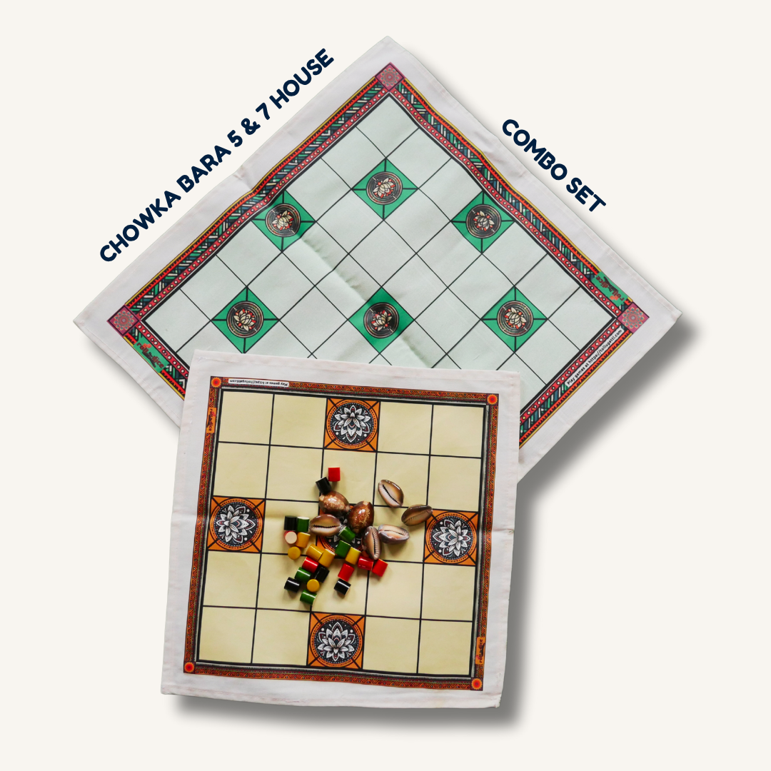 Chowka Bara Board Game – 5 & 7 Houses Combo | Traditional Indian Dice Game