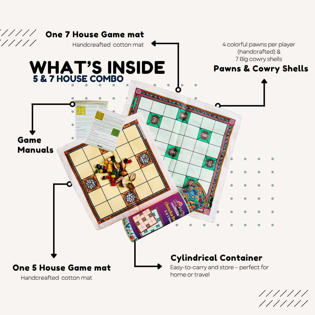Chowka Bara Board Game – 5 & 7 Houses Combo | Traditional Indian Dice Game