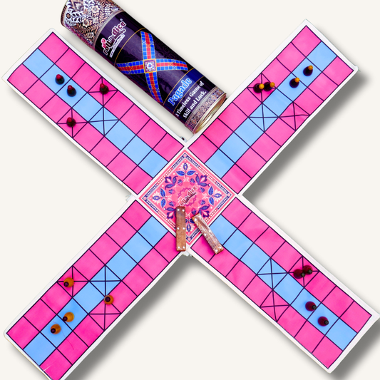 Pagade – Classic Indian Board Game in Pink & Blue | Traditional Pachisi (Parcheesi) Set