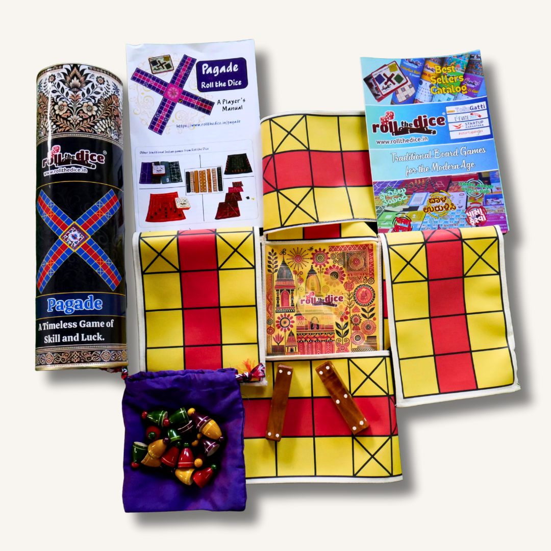 Pagade – Classic Indian Board Game in Yellow & Red | Traditional Pachisi (Parcheesi) Set