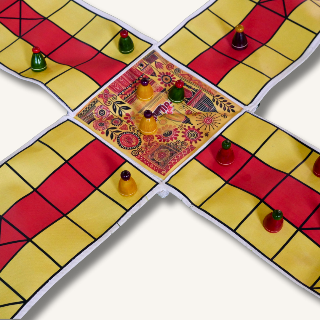 Pagade – Classic Indian Board Game in Yellow & Red | Traditional Pachisi (Parcheesi) Set