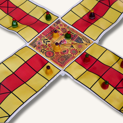 Pagade – Classic Indian Board Game in Yellow & Red | Traditional Pachisi (Parcheesi) Set