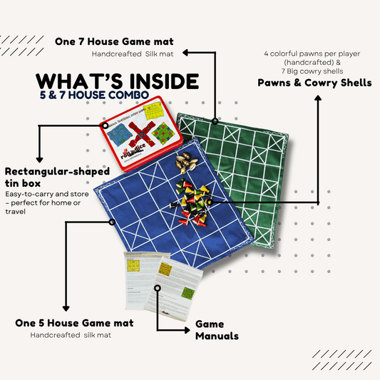 Chomal Ishto board game by Roll the Dice featuring 5 and 7 house combo, traditional heritage game with colorful game pieces.